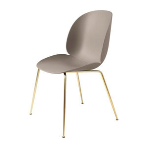 Beetle Dining Chair with Conic Base - Unupholstered Chairs Gubi Brass New Beige Plastic glides