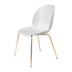 Beetle Dining Chair with Conic Base - Unupholstered Chairs Gubi Brass White Plastic glides