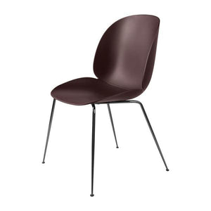 Beetle Dining Chair with Conic Base - Unupholstered Chairs Gubi Black Chrome Base Dark Pink Plastic glides