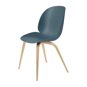 Beetle Dining Chair with Wood Base - Un-Upholstered Chairs Gubi Oak base Blue Grey Plastic glides