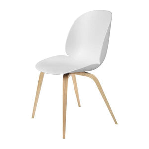 Beetle Dining Chair with Wood Base - Un-Upholstered Chairs Gubi Oak base White Plastic glides