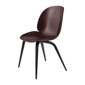 Beetle Dining Chair with Wood Base - Un-Upholstered Chairs Gubi Black Stained Beech Dark Pink Plastic glides