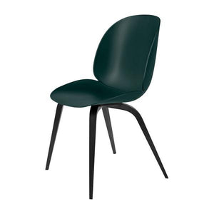 Beetle Dining Chair with Wood Base - Un-Upholstered Chairs Gubi Black Stained Beech Green Plastic glides