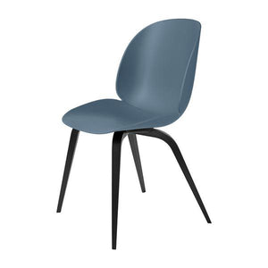 Beetle Dining Chair with Wood Base - Un-Upholstered Chairs Gubi Black Stained Beech Blue Grey Plastic glides