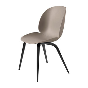 Beetle Dining Chair with Wood Base - Un-Upholstered Chairs Gubi Black Stained Beech New Beige Plastic glides