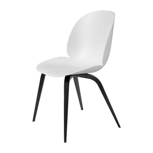 Beetle Dining Chair with Wood Base - Un-Upholstered Chairs Gubi Black Stained Beech White Plastic glides