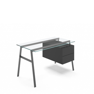 Homework 1 - Glass Top Desk's Bensen Double Drawer Right Gun Metal grey Charcoal Hi-Gloss Lacquer
