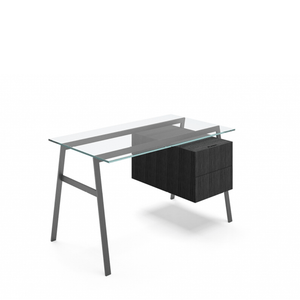 Homework 1 - Glass Top Desk's Bensen Double Drawer Right Gun Metal grey Black Oak