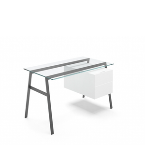 Homework 1 - Glass Top Desk's Bensen Double Drawer Right Gun Metal grey White Hi-Gloss Lacquer
