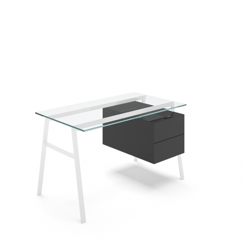 Homework 1 - Glass Top Desk's Bensen Double Drawer Right Hi-Gloss White Charcoal Hi-Gloss Lacquer