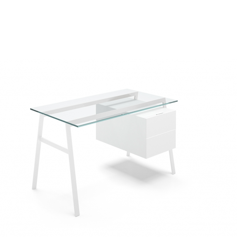 Homework 1 - Glass Top Desk's Bensen Double Drawer Right Hi-Gloss White White Hi-Gloss Lacquer