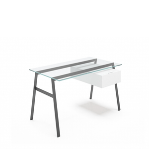 Homework 1 - Glass Top Desk's Bensen Single Drawer Right Gun Metal grey White Hi-Gloss Lacquer