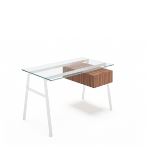 Homework 1 - Glass Top Desk's Bensen Single Drawer Right Hi-Gloss White Walnut