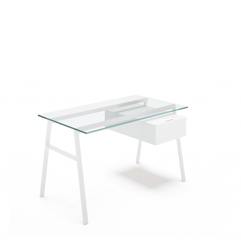 Homework 1 - Glass Top Desk's Bensen Single Drawer Right Hi-Gloss White White Hi-Gloss Lacquer