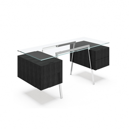 Homework 2 - Glass Top Desk's Bensen 2 Double Drawers Black Oak Chrome Legs +$180.00