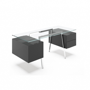 Homework 2 - Glass Top Desk's Bensen 2 Double Drawers Charcoal Hi-Gloss Lacquer Chrome Legs +$180.00