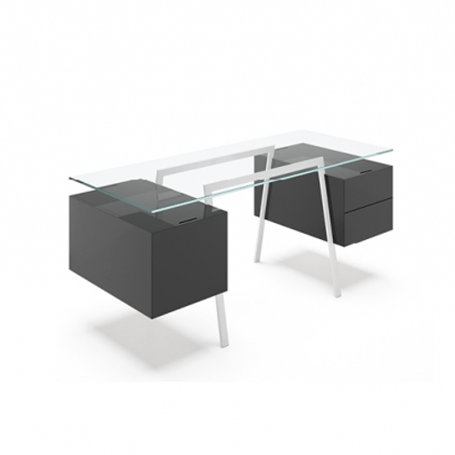 Homework 2 - Glass Top Desk's Bensen 2 Double Drawers Charcoal Hi-Gloss Lacquer Hi-Gloss White