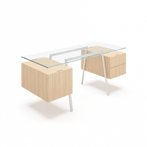 Homework 2 - Glass Top Desk's Bensen 2 Double Drawers Oak Hi-Gloss White