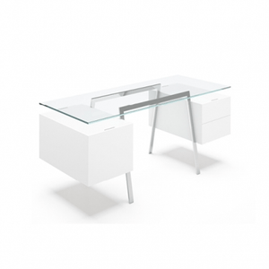 Homework 2 - Glass Top Desk's Bensen 2 Double Drawers White Hi-Gloss Lacquer Chrome Legs +$180.00