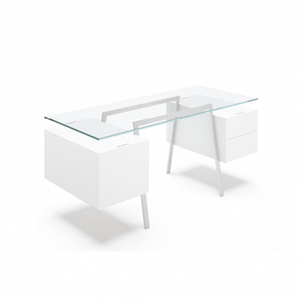 Homework 2 - Glass Top Desk's Bensen 2 Double Drawers White Hi-Gloss Lacquer Hi-Gloss White