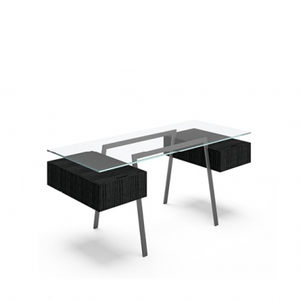 Homework 2 - Glass Top Desk's Bensen 2 Single Drawers Black Oak Gun Metal Grey Legs