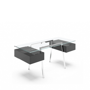 Homework 2 - Glass Top Desk's Bensen 2 Single Drawers Charcoal Hi-Gloss Lacquer Chrome Legs +$180.00