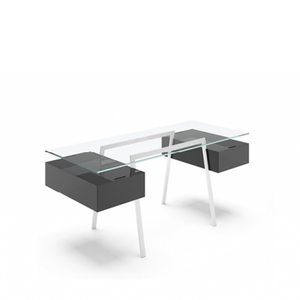 Homework 2 - Glass Top Desk's Bensen 2 Single Drawers Charcoal Hi-Gloss Lacquer Hi-Gloss White