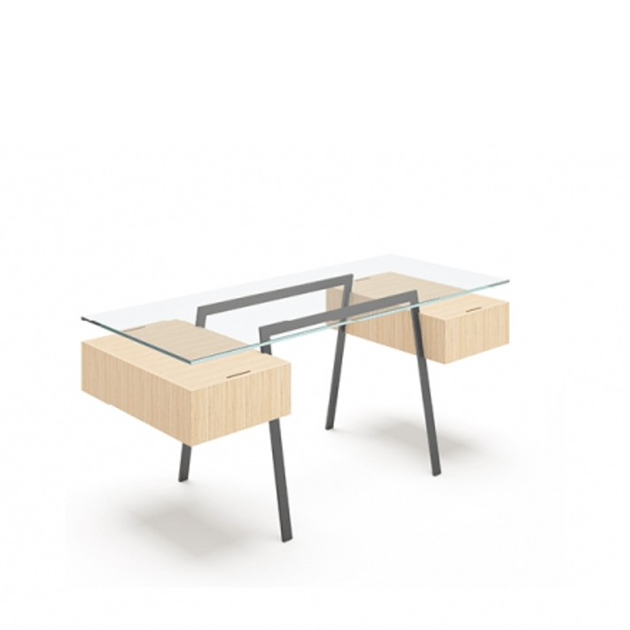 Homework 2 - Glass Top Desk's Bensen 2 Single Drawers Oak Gun Metal Grey Legs