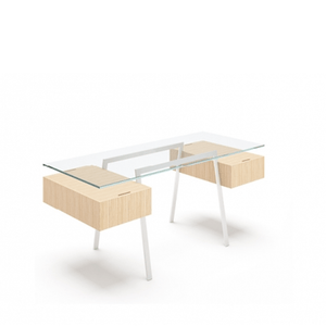 Homework 2 - Glass Top Desk's Bensen 2 Single Drawers Oak Hi-Gloss White