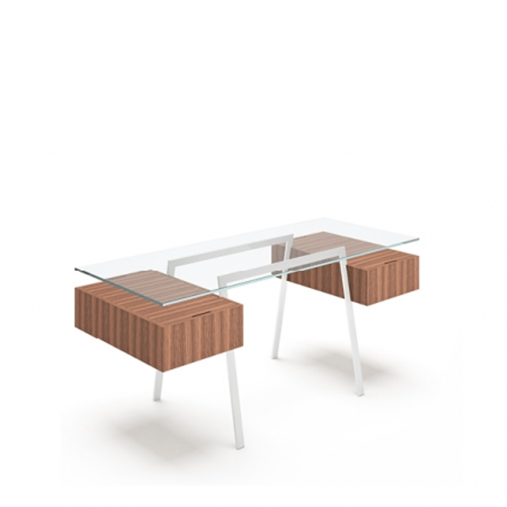 Homework 2 - Glass Top Desk's Bensen 2 Single Drawers Walnut Hi-Gloss White