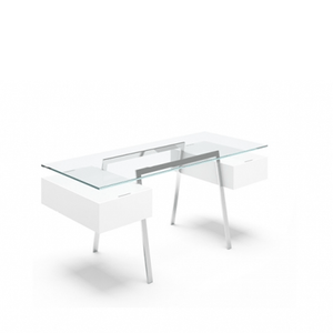 Homework 2 - Glass Top Desk's Bensen 2 Single Drawers White Hi-Gloss Lacquer Chrome Legs +$180.00