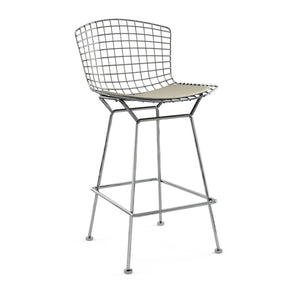 Bertoia Stool with Seat Pad bar seating Knoll Polished Chrome Counter Height Neutral Classic Boucle