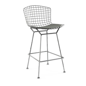 Bertoia Stool with Seat Pad bar seating Knoll Polished Chrome Counter Height Smoke Classic Boucle