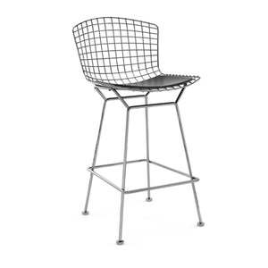Bertoia Stool with Seat Pad bar seating Knoll Polished Chrome Counter Height Black Vinyl