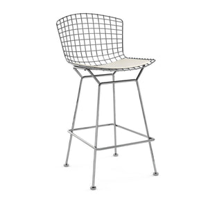 Bertoia Stool with Seat Pad bar seating Knoll Polished Chrome Counter Height White Vinyl