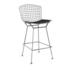 Bertoia Stool with Seat Pad bar seating Knoll Polished Chrome Counter Height Black Onyx Ultrasuede