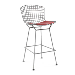 Bertoia Stool with Seat Pad bar seating Knoll Polished Chrome Bar Height Red Vinyl