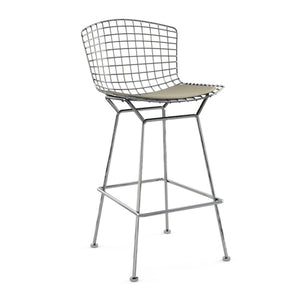 Bertoia Stool with Seat Pad bar seating Knoll Polished Chrome Bar Height Sandstone Ultrasuede
