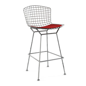 Bertoia Stool with Seat Pad bar seating Knoll Polished Chrome Bar Height Red Ultrasuede