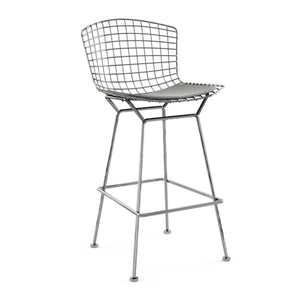 Bertoia Stool with Seat Pad bar seating Knoll Polished Chrome Bar Height Silver Ultrasuede
