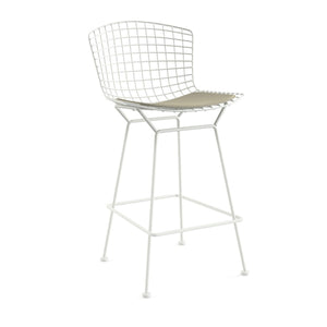 Bertoia Stool with Seat Pad bar seating Knoll White Counter Height Sandstone Ultrasuede