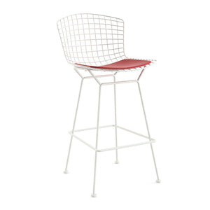 Bertoia Stool with Seat Pad bar seating Knoll White Bar Height Red Vinyl
