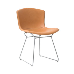 Bertoia Leather Covered Side Chair Side/Dining Knoll Natural Leather Polished Chrome 