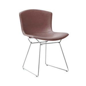 Bertoia Leather Covered Side Chair Side/Dining Knoll Dark Brown Leather Polished Chrome 