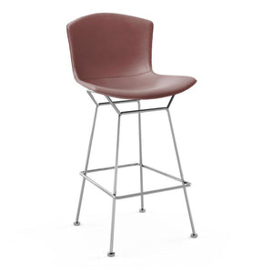 Bertoia Leather Covered Stool Stools Knoll Bar Height Dark Brown Leather Polished Chrome