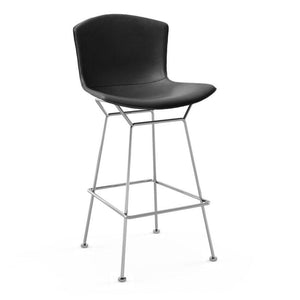 Bertoia Leather Covered Stool Stools Knoll Bar Height Black Leather Polished Chrome