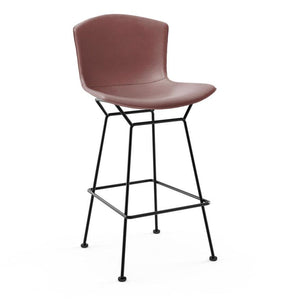 Bertoia Leather Covered Stool Stools Knoll Bar Height Dark Brown Leather Black