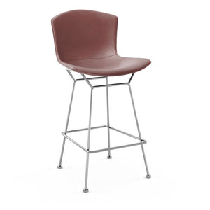 Bertoia Leather Covered Stool Stools Knoll Counter Height Dark Brown Leather Polished Chrome