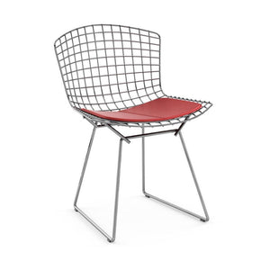 Bertoia Side Chair with Seat Pad Side/Dining Knoll Polished Chrome Vinyl - Red 