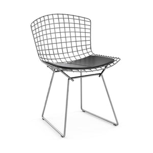 Bertoia Side Chair with Seat Pad Side/Dining Knoll Polished Chrome Vinyl - Black 